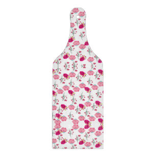 Red & Blush Pink Symmetrical Floral Garden Pattern Cutting Board