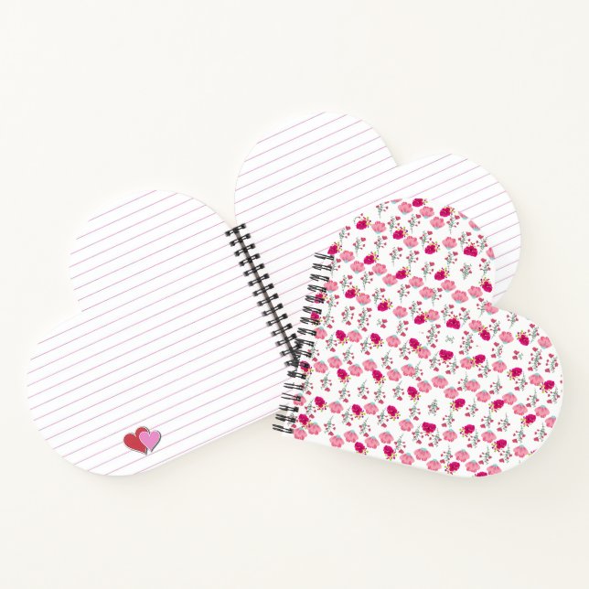 Red & Blush Pink Symmetrical Floral Garden Pattern Notebook (Inside)