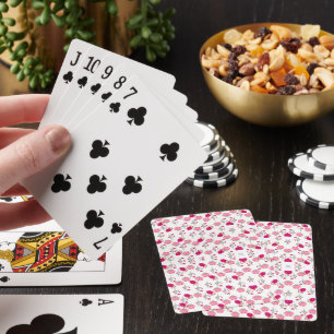 Red & Blush Pink Symmetrical Floral Garden Pattern Playing Cards
