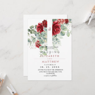 Red Blush Rose and Floral Elegant Wedding Invitation
