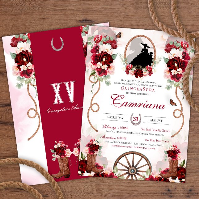 Red & Blush Rustic Elegance Charro Quinceanera Invitation (Creator Uploaded)