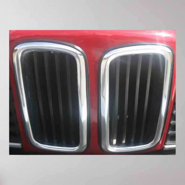Red BMW 635 CSi Grill (Twin Kidneys) Poster (Front)
