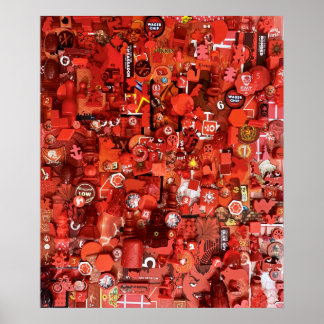 Red board game pieces collage poster