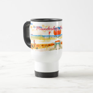 Red Boat and Beach in Mundesley, Norfolk  Travel Mug