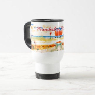Red Boat and Beach in Mundesley, Norfolk Travel Mug