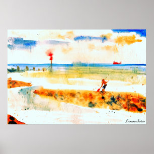 Red Boat in Norfolk watercolor art Poster