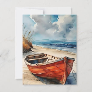 Red Boat In Watercolors Holiday Card