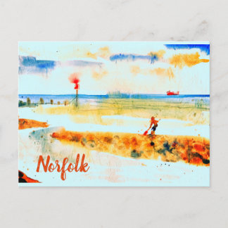 Red Boat on beach in Mundesley, Norfolk Postcard