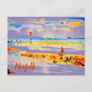 Red Boat on beach in Mundesley, Norfolk Postcard