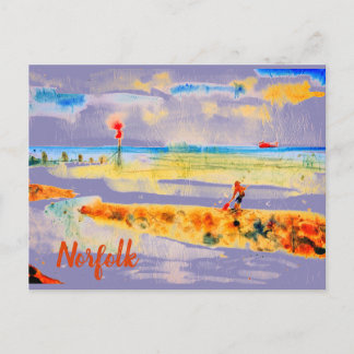 Red Boat on beach in Mundesley, Norfolk Postcard