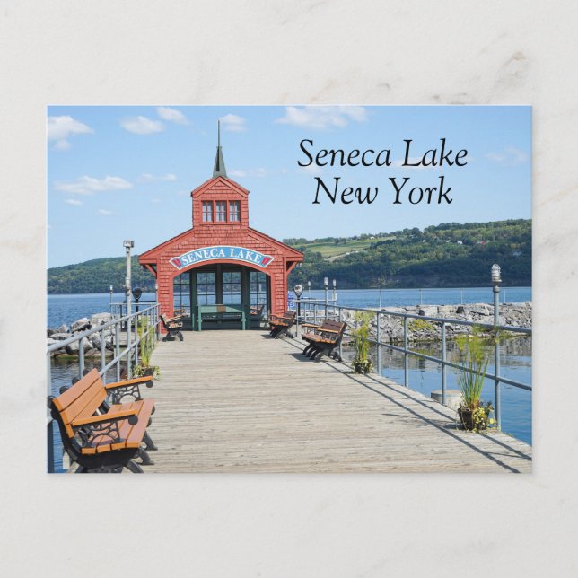 Red boathouse on Seneca Lake Postcard (Front)