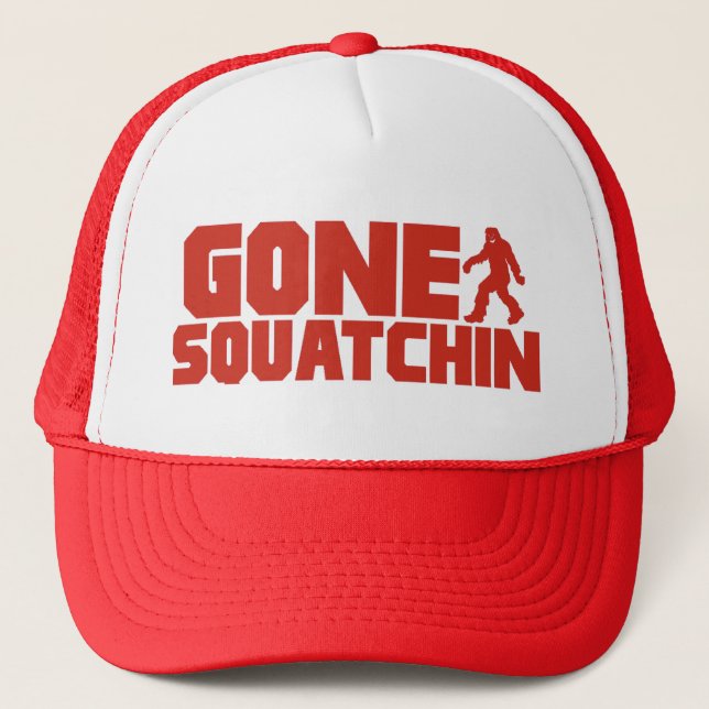 Red Bobo GONE SQUATCHIN Hat Finding Bigfoot (Front)