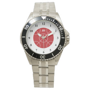 Red Bocce Ball men's watch with custom monogram