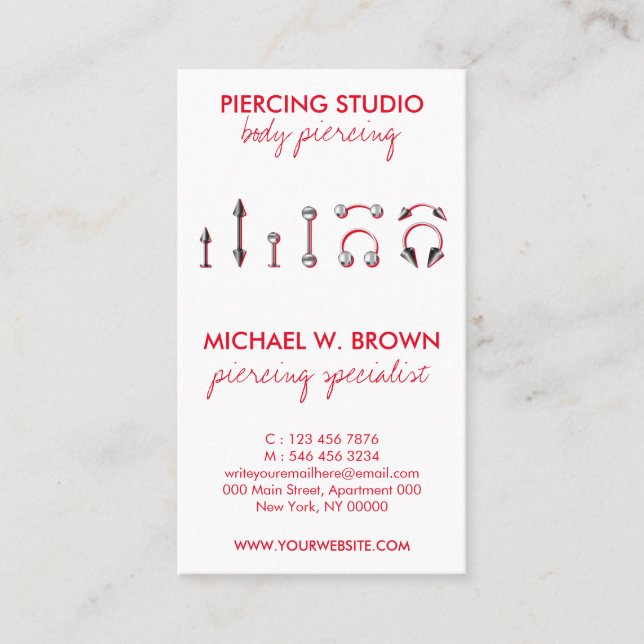 Red Body Jewellery Piercings Business Card (Front)
