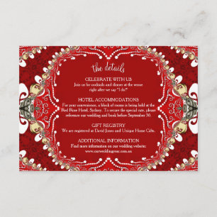 Red Bohemian Batik Monogram Wedding Enclosure Card