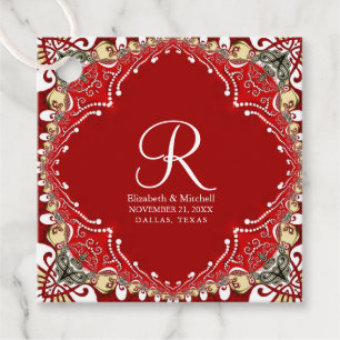 Red Bohemian Batik Monogram Wedding  Favour Tags