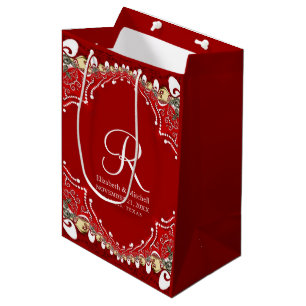 Red Bohemian Batik Monogram Wedding  Medium Gift Bag