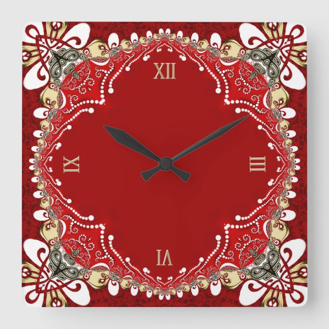 Red Bohemian Batik Wall Clock (Front)