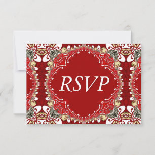 Red Bohemian Batik Wedding RSVP Card