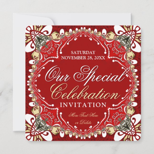 Red Bohemian Special Celebration Party Invitation (Front)