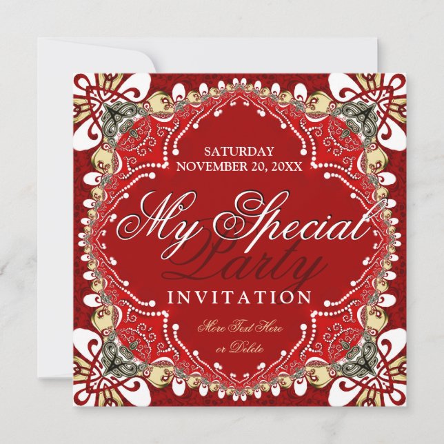 Red Bohemian Special Party Invitation (Front)