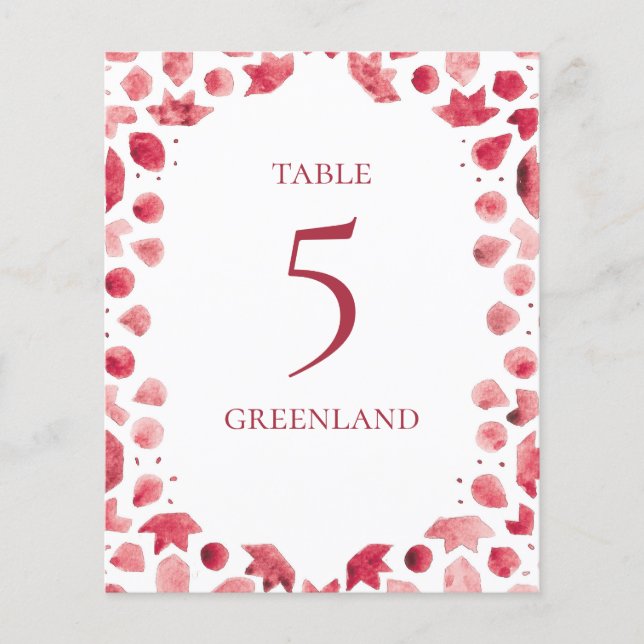 Red Bohemian Watercolor Tile Table Name (Front)