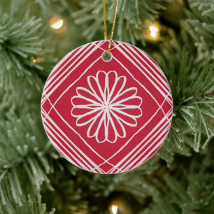 Red Boho Abstract Pattern Flower Christmas Tree Ceramic Tree Decoration