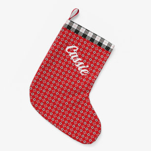 Red Boho Bandanna Print Personalised Small Christmas Stocking