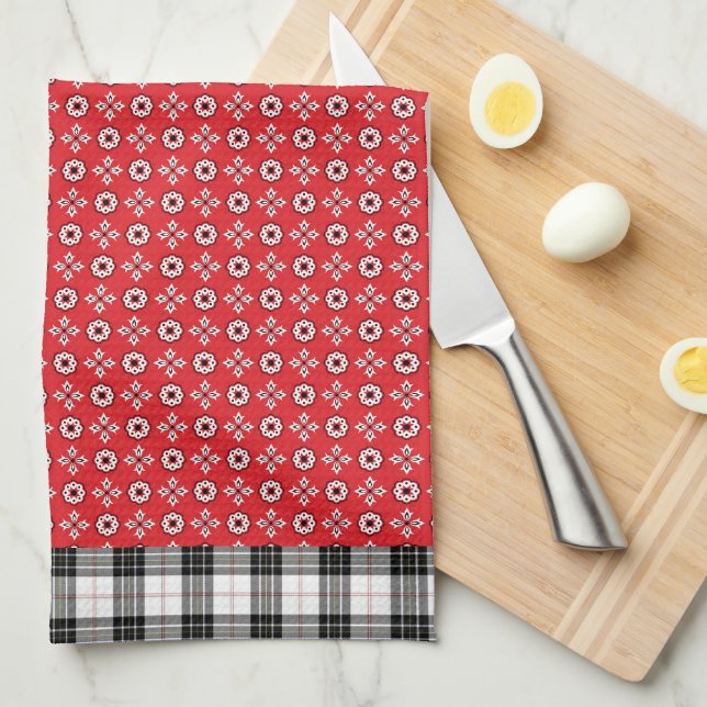 Red Boho Bandanna Print  Tea Towel (Quarter Fold)