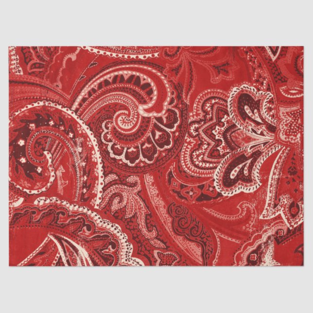 Red Boho Chic Retro Hippy Paisley Bandanna Tissue Paper (Front)