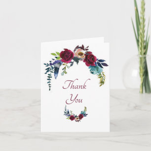 Red boho floral thank you card