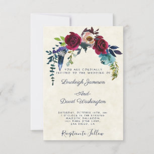 Red boho floral wedding invitation