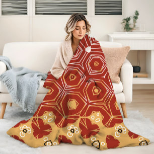 Red Boho Geometric Abstract 2 Sherpa Blanket