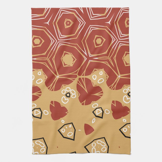 Red Boho Geometric Abstract 2 Tea Towel (Vertical)