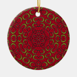Red Boho Mandala Geometric Rosette Retro Hippie Ceramic Tree Decoration