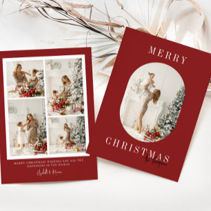 Red Boho Oval Photo Christmas Holiday Card
