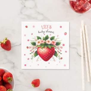 red boho Strawberry Baby Shower Berry Sweet Napkin