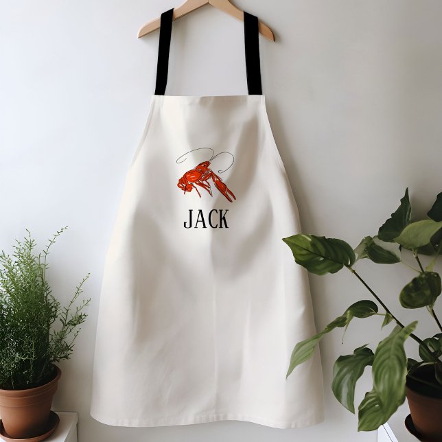 Red Boiled Crawfish Personalised Name  Apron (Red crawfish boil on cream personalized name apron.)