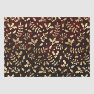 Red Bokeh and Gold Foil Christmas Holly Tissue Paper