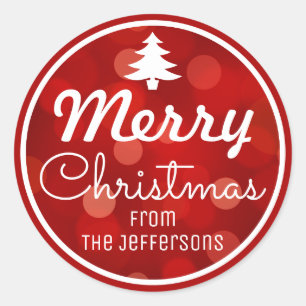 Red Bokeh Background Custom Christmas Classic Round Sticker