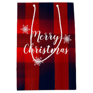 Red Bokeh Buffalo Plaid Merry Christmas Medium Gift Bag