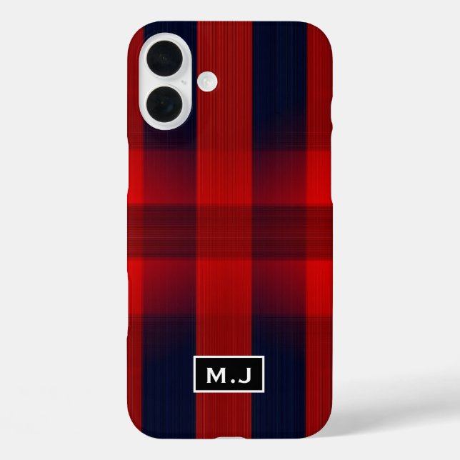 Red Bokeh Buffalo Plaid Monogram Case-Mate iPhone Case (Back)