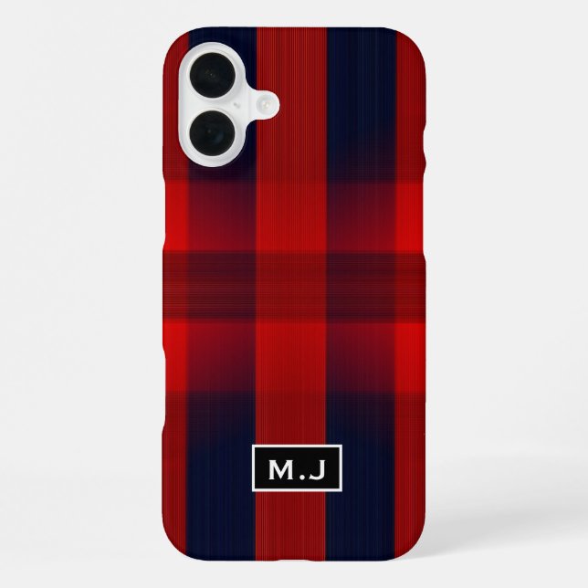 Red Bokeh Buffalo Plaid Monogram iPhone Case (Back)