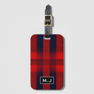 Red Bokeh Buffalo Plaid Monogram Luggage Tag