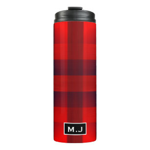 Red Bokeh Buffalo Plaid Monogram Thermal Tumbler