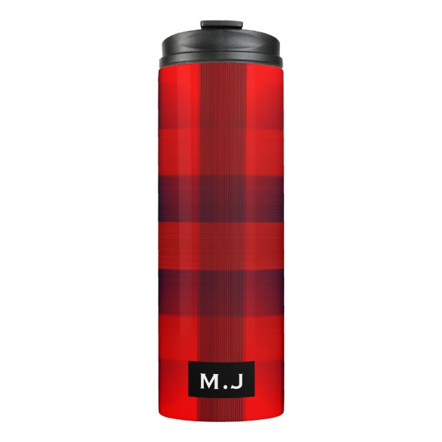 Red Bokeh Buffalo Plaid Monogram Thermal Tumbler (Front)