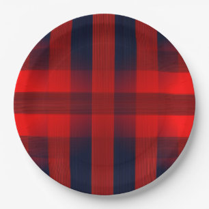 Red Bokeh Buffalo Plaid Paper Plate