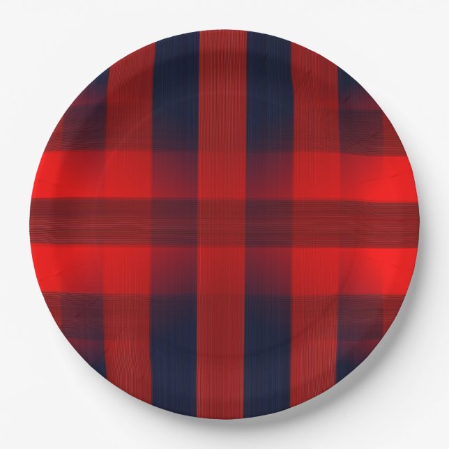 Red Bokeh Buffalo Plaid Paper Plate (Front)
