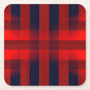 Red Bokeh Buffalo Plaid Square Paper Coaster