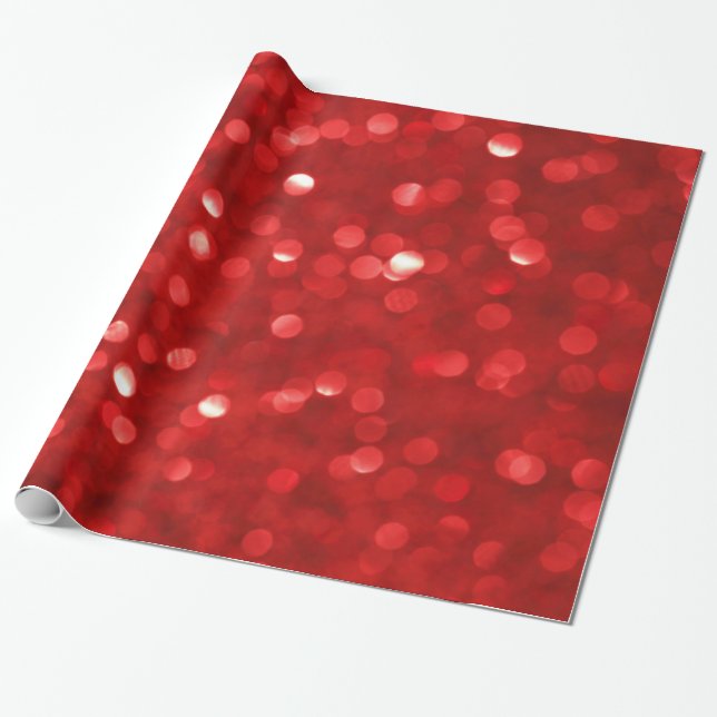 Red Bokeh Glitter Print Wrapping Paper (Unrolled)